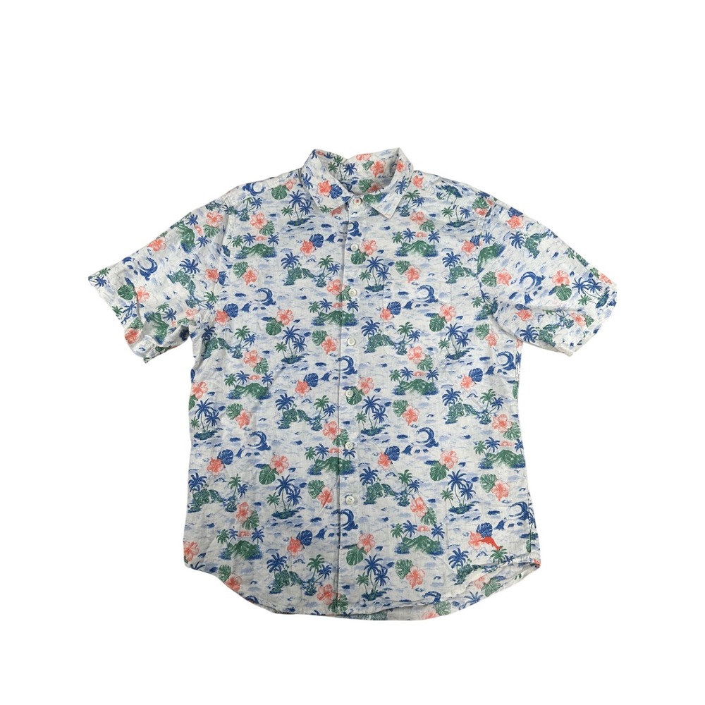Tommy Bahama Mens Medium Linen Blend Tropical Island Palm Tree Button Up Shirt